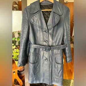 Vintage Navy Leather Fitted Jacket